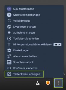 Jitsi Meet Tastenkuerzel