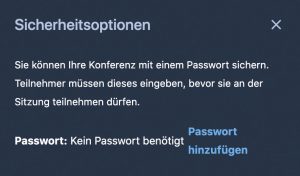 Sicherheitsoptionen - Passwort vergeben