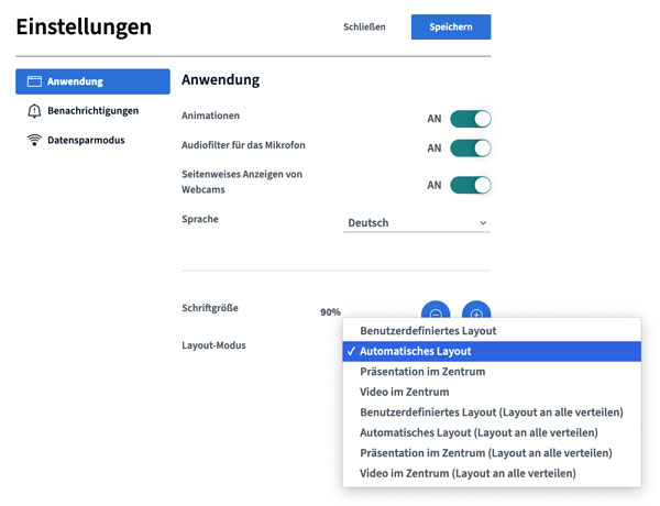 Features BBB 2.4 - Layout Einstellungen