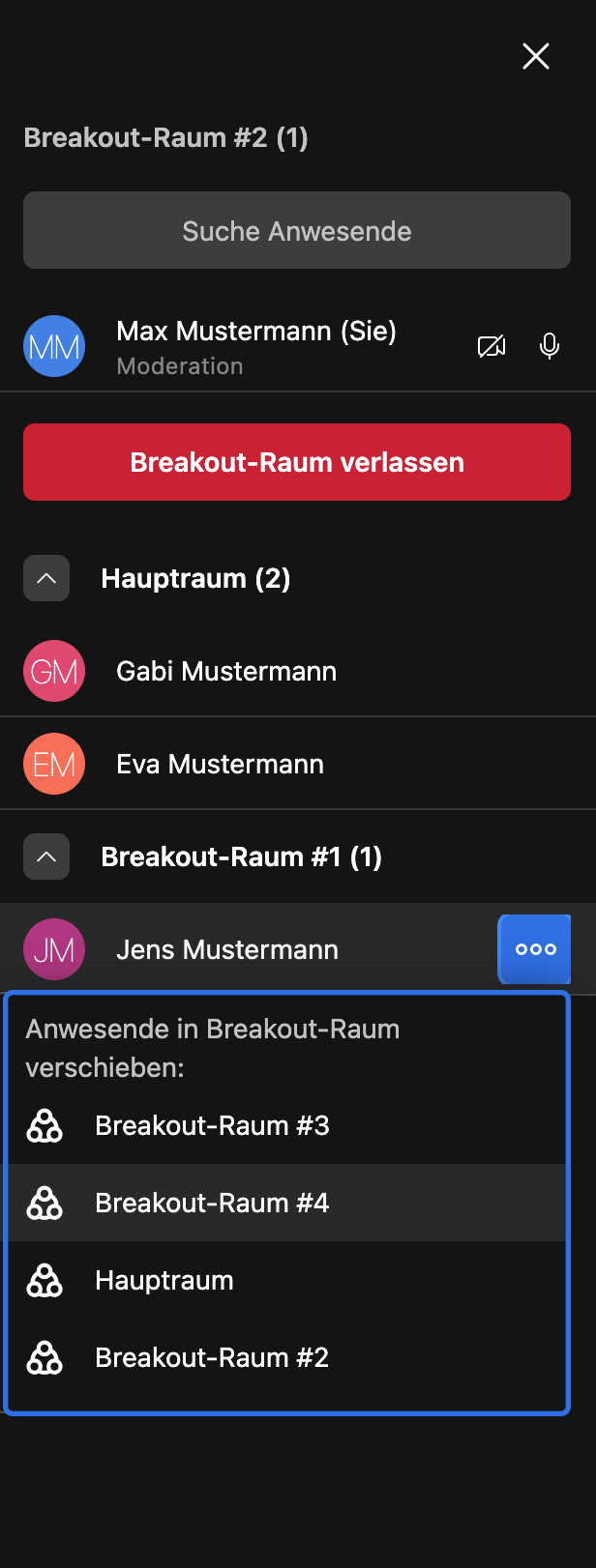 Jitsi Meet Breakout-Räume zuweisen