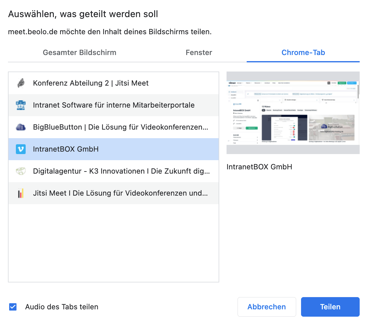 Jitsi Meet Audio teilen