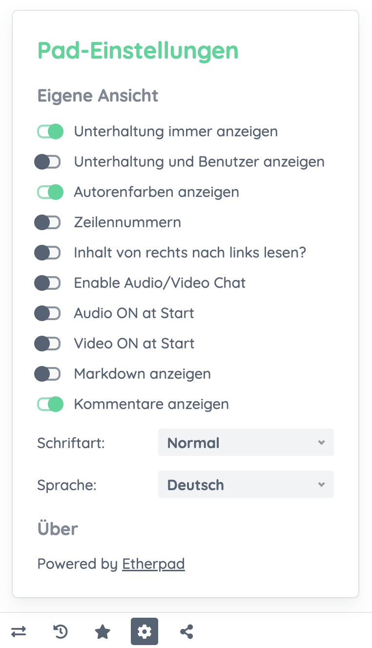 Geteiltes Dokument öffnen in Jitsi Meet* 10 Jitsi Meet Pad Einstellungen
