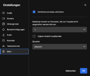Jitsi Meet Einstellungen Mehr