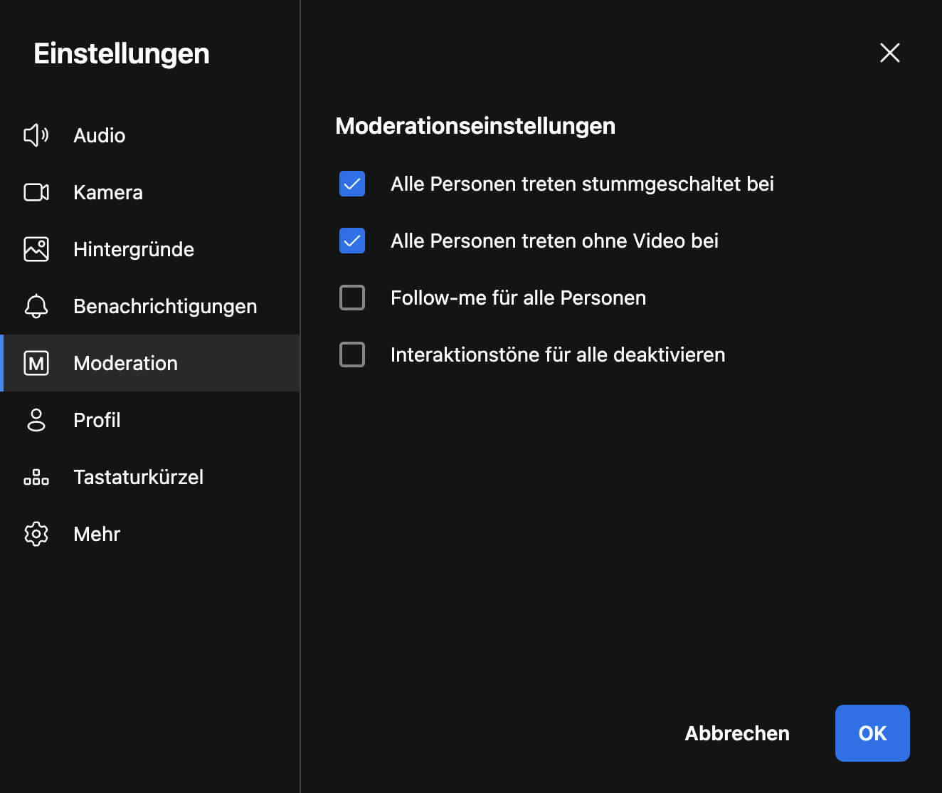 Jitsi Meet* Einstellungen Jitsi Meet Einstellungen Moderation